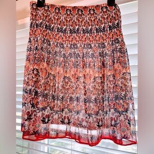 Max Studio Pleated Sheer Skirt in Navy and Red Floral - gardengirl eurosummer